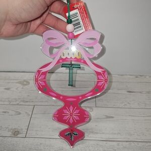 Pink Decorative Hanging Ornament with Green Initial T